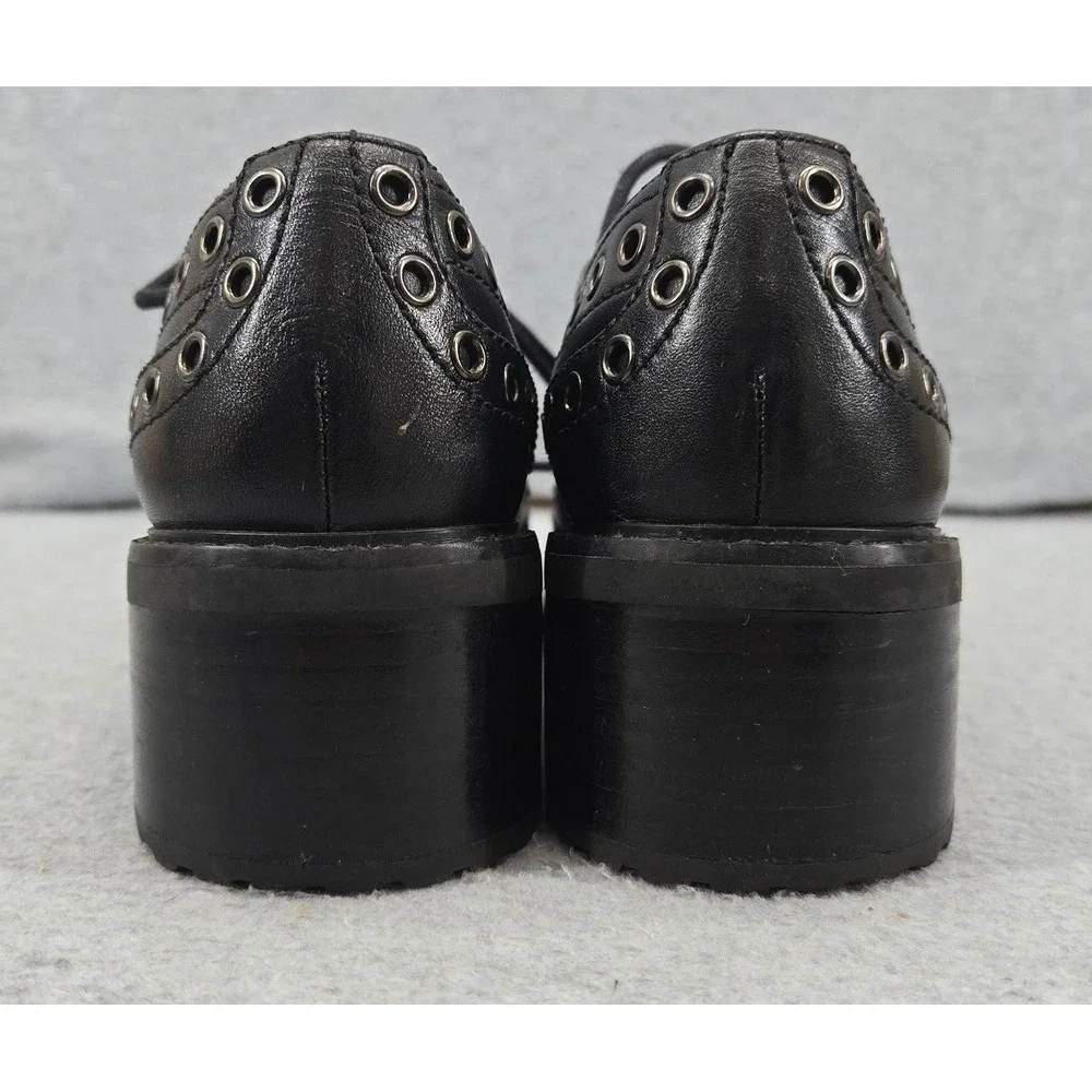 Michael Kors Black Leather Grommet Eyelet Lace Up Block Heel Oxfords 7M Goth - Picture 4 of 7